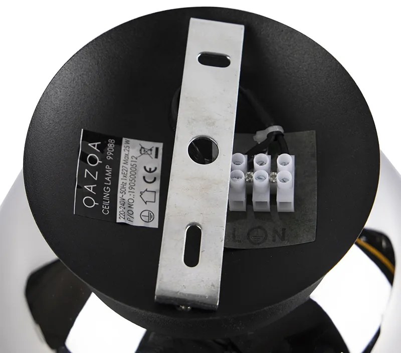 Art deco plafondlamp zwart met smoke glas - Pallon