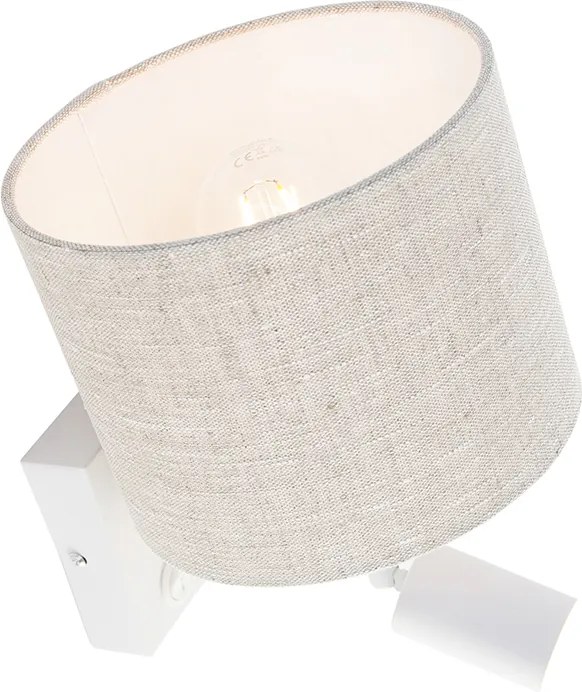 Wandlamp wit met leeslamp en kap 18 cm lichtgrijs - Brescia