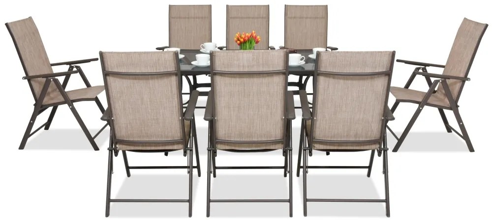 Stalen dining tuinmeubels Modena/Rosario voor 8 personen Garden Point bruin