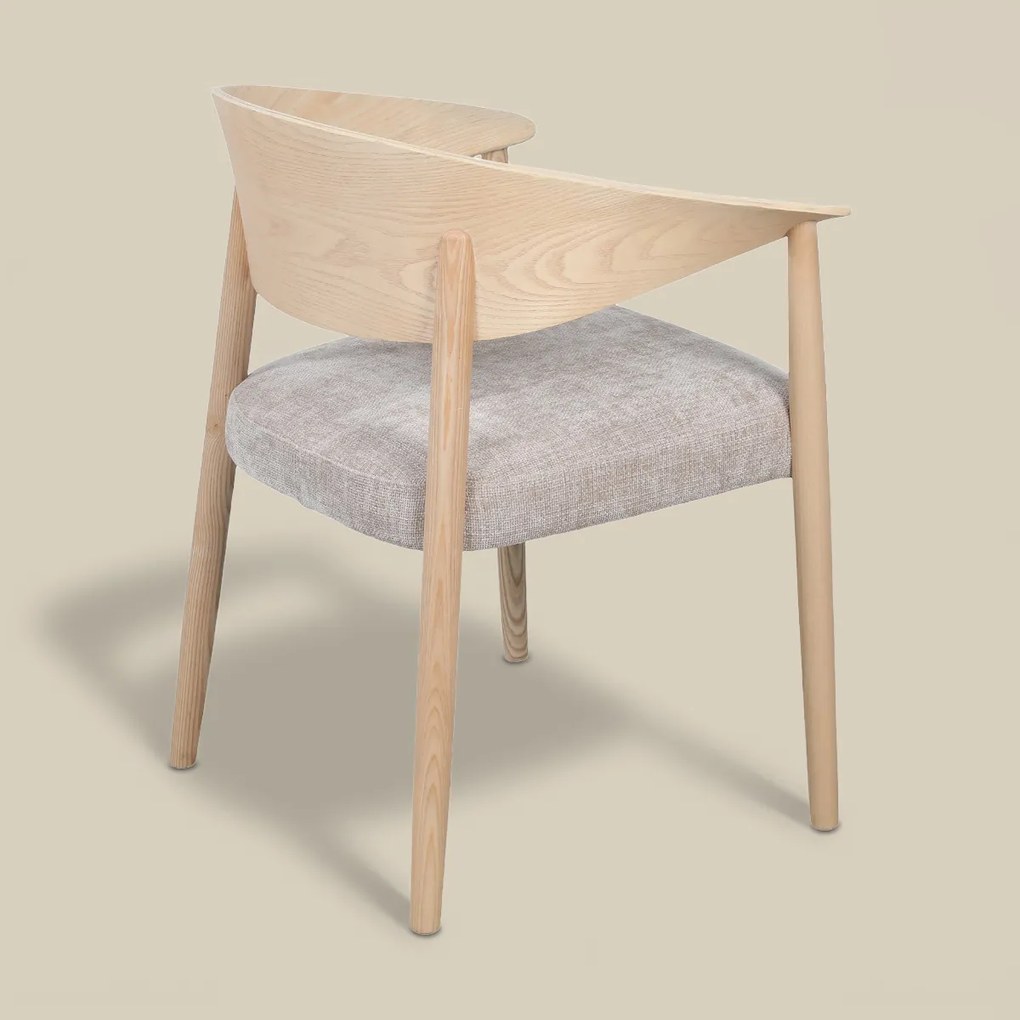 Eetkamerstoel Gebogen Hout Met Beige Stof