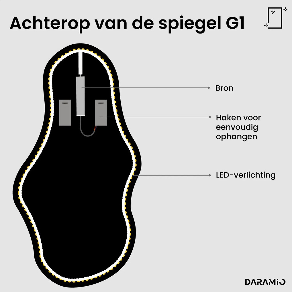 Golvende spiegel met LED-verlichting G1