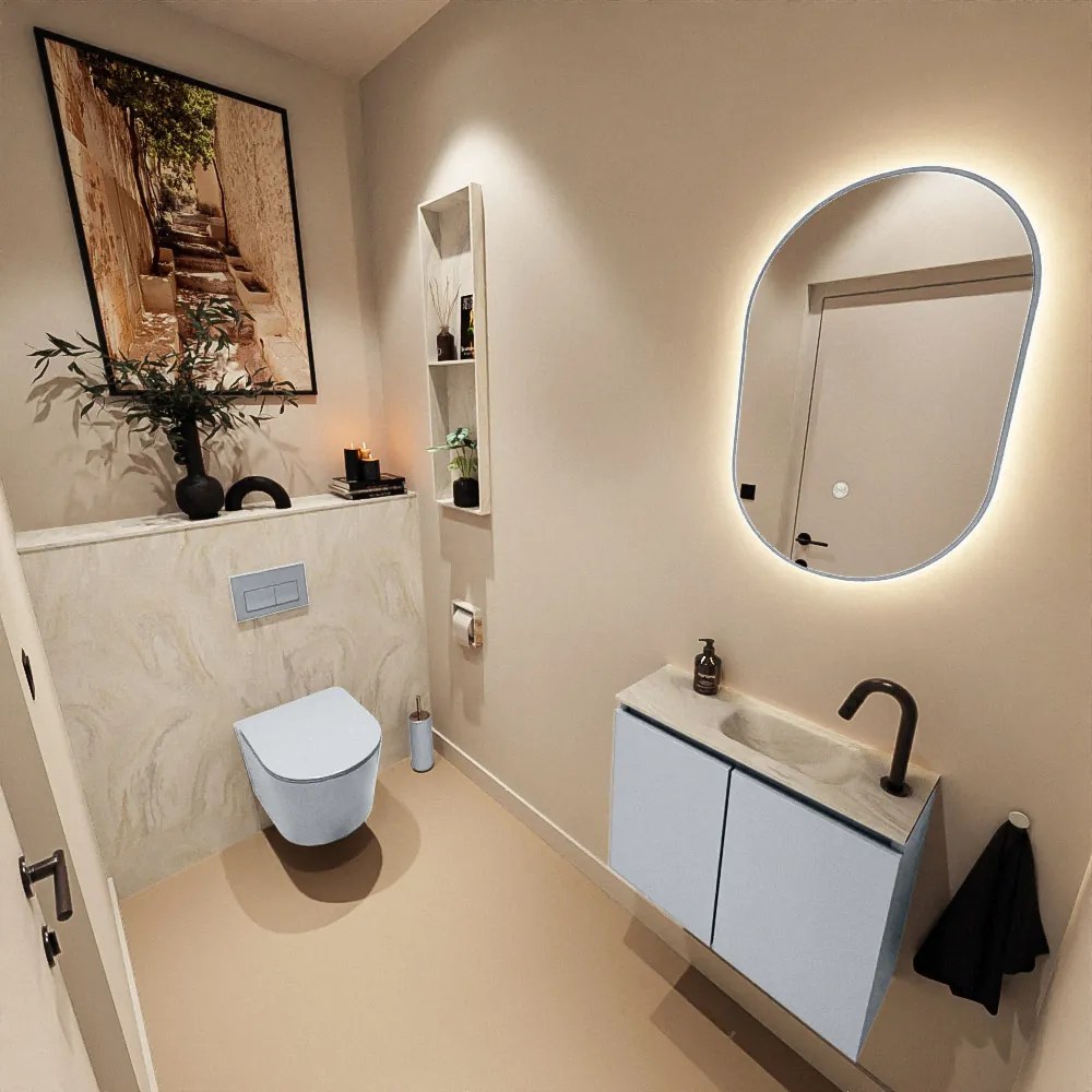 Mondiaz Ture DLux toiletmeubel 60cm clay met wastafel ostra rechts met kraangat