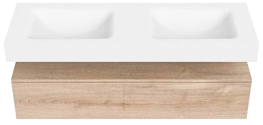 Zaro Alan badmeubel 140cm washed oak 1 lade met vrijhangende wastafel cloud dubbel zonder kraangat talc