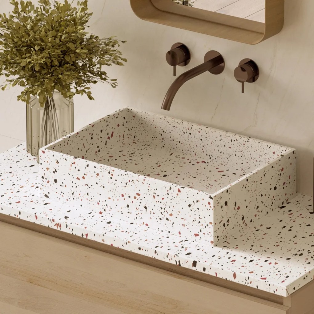 Fontana Terrazzo badmeubel 160cm beach eiken met rechthoekige waskommen en toppaneel