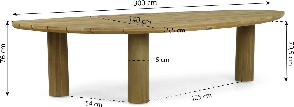 Dining Tuintafel 300 cm Old teak greywash Santika Leafline