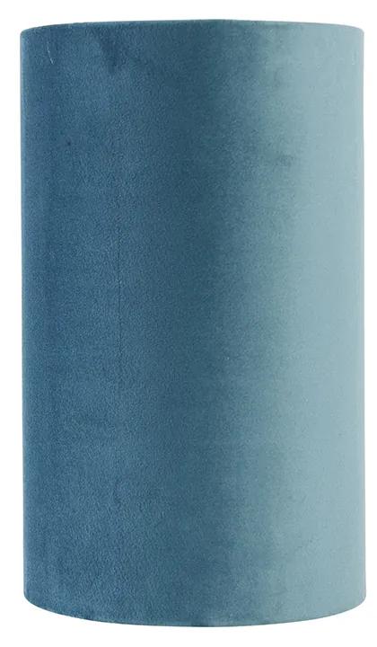 Stoffen Velours lampenkap blauw met gouden binnenkant 15/15/25 Modern cilinder / rond