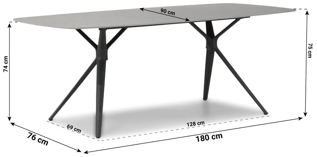 Dining Tuintafel   180 x 90 cm Aluminium Grijs  Valerio