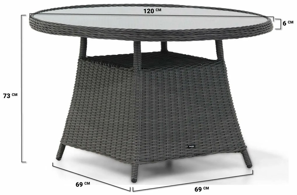 Tuinset Ronde Tuintafel 4 personen 120 cm Wicker Grijs  Garden Collections Buckingham/Buckingham