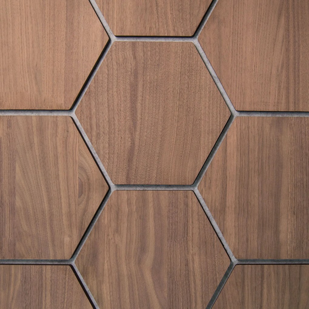 Hexagon Panel Walnoot met Grijs Vilt 81CM | Akoestisch | Wanddecor | Zeshoekig- Grijs vilt