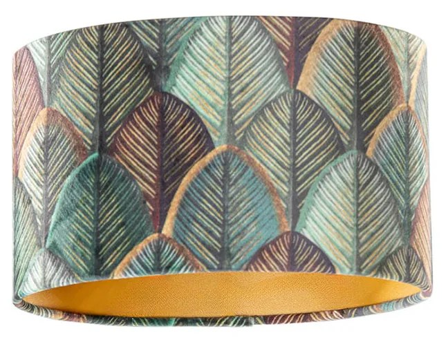 Velours lampenkap blad dessin met gouden binnenkant ovaal 25/16/15