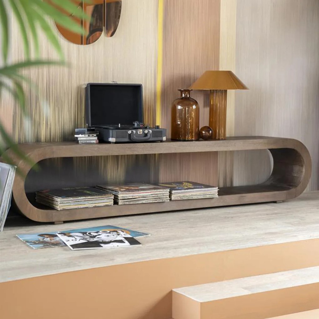 Ovale Tv-meubel Gebogen Hout - 200x30x40cm.