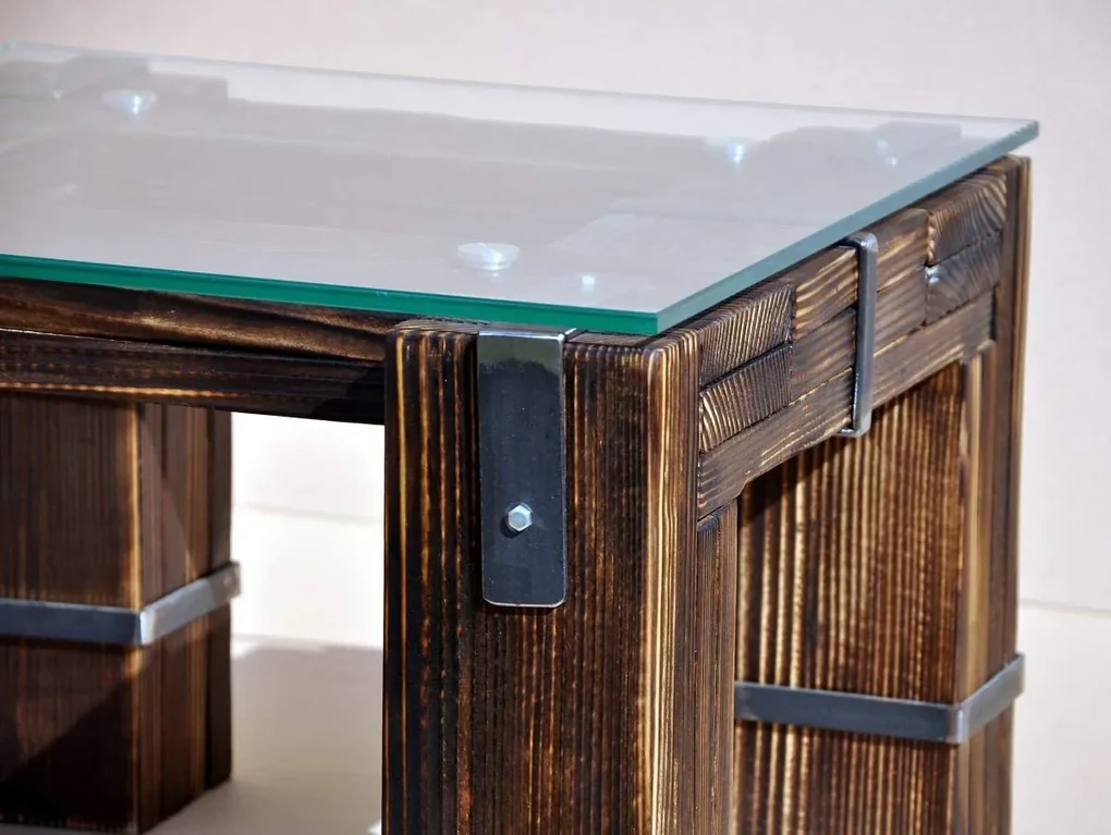CHYRKA® Salontafel LD DROHOBYCZ woonkamer tafel loft vintage bar industrieel design handgemaakt hout glas metaal