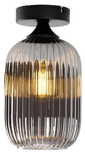 Art deco plafondlamp zwart met smoke glas - Banci