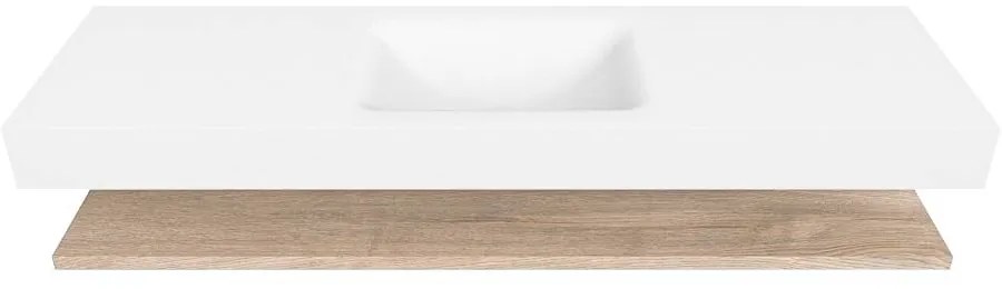 Zaro Alan badmeubel 160cm met planchet washed oak en vrijhangende wastafel cloud midden zonder kraangat talc