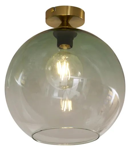 Art Deco plafondlamp messing met groen glas - Sandra