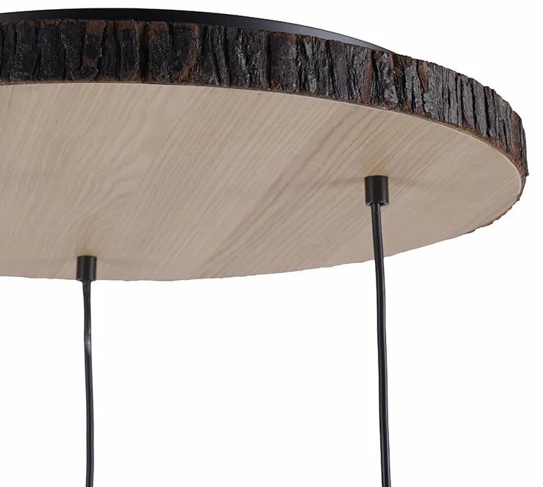 Landelijke hanglamp hout met witte kap rond 3-lichts - Oriana Klassiek / Antiek, Landelijk E27 Binnenverlichting Lamp