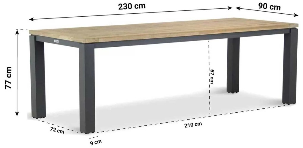 Tuinset 6 personen 230 cm Aluminium/wicker Grijs Santika Furniture Santika