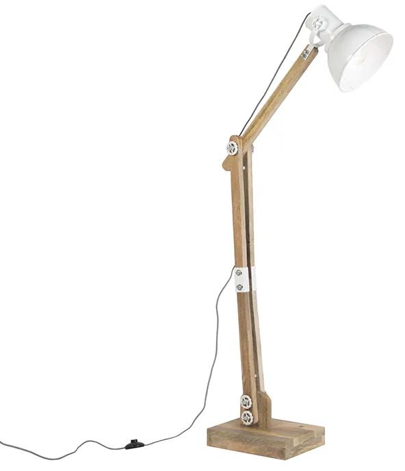 Industriele vloerlamp natuurlijk hout met witte kap - Bella Landelijk / Rustiek Binnenverlichting Lamp