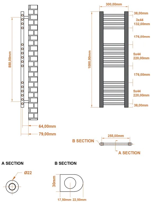 Eastbrook Wingrave handdoekradiator 30x100cm chroom 212W