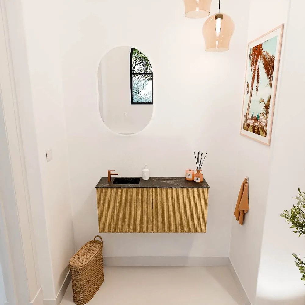 Mondiaz Joya DLux 90cm toiletmeubel oak met wastafel faye links 1 kraangat lava