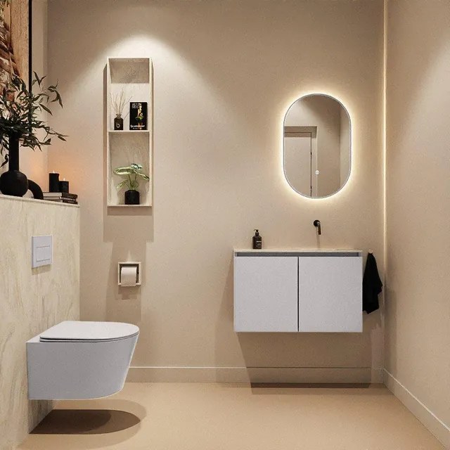 MONDIAZ TURE-DLUX Toiletmeubel - 80cm - Cale - EDEN - wastafel Ostra - positie rechts - Zonder kraangat TUREDX80CALR0OST