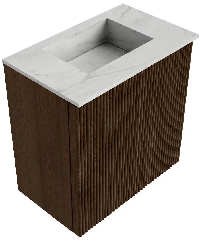 Mondiaz Joya DLux 40cm toiletmeubel walnut met wastafel faye midden zonder kraangat opalo