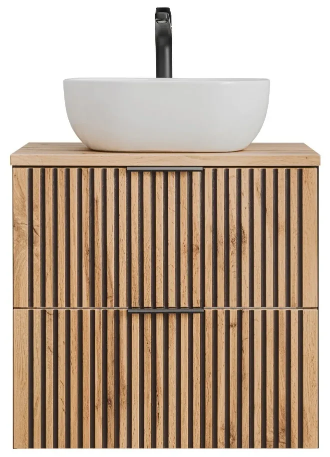 Comad Xilo Black Wotan FSC badkamermeubel 60cm met witte waskom zwart/eiken