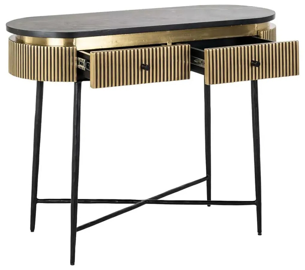 Richmond Interiors Ironville Ovale Sidetable Goud Met Ribbels - 100 X 40cm.