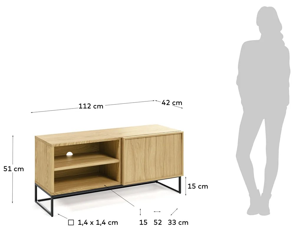 Kave Home Taiana Tv-meubel Eiken Met Metalen Frame - 112x42x51cm.