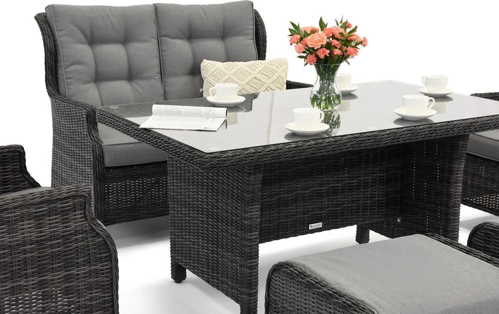 Malaga Apetito 4 antraciet technorattan set met Garden Point poefs