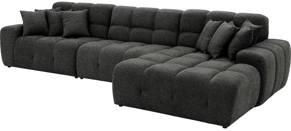 Goossens Excellent Bank Kubus - 30 X 30 Cm Stiksel zwart, stof, 1,5-zits, modern design met chaise longue rechts