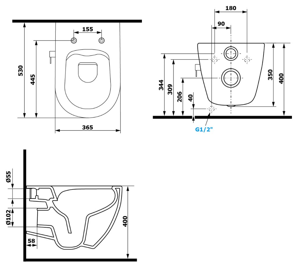 Sapho Infinity hangend toilet met bidetdouche 36x53cm wit