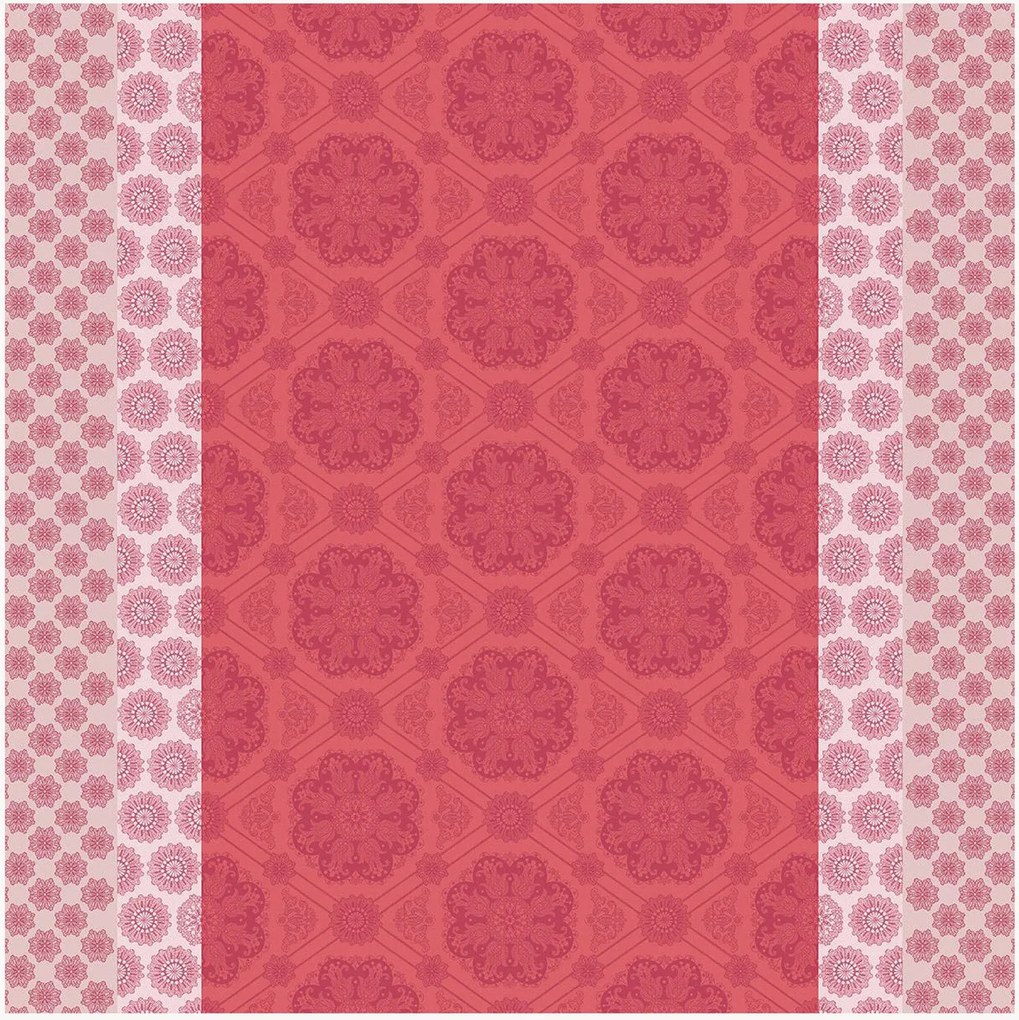 Jacquard tafelkleed Mille Rosaces Framboise met acryl coating