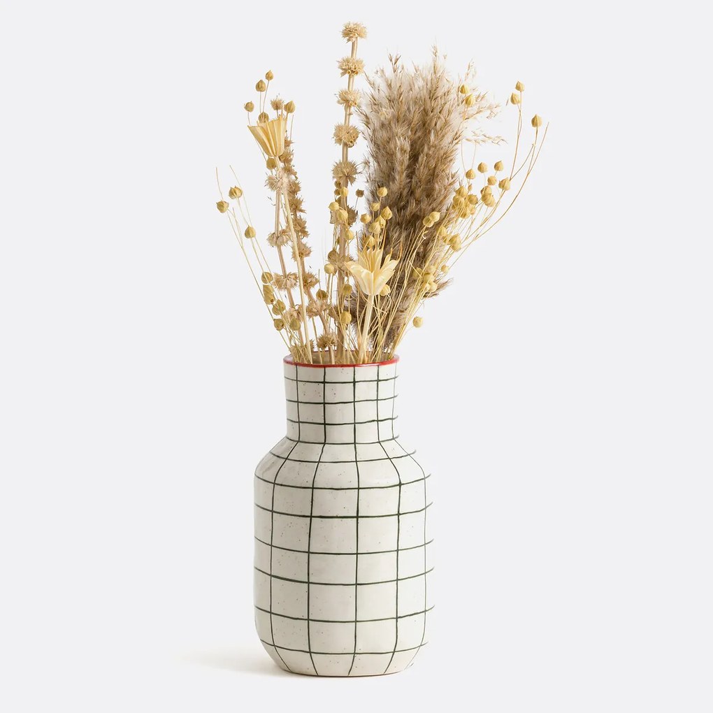 Vaas in keramiek met ruiten H18,7 cm, Neios