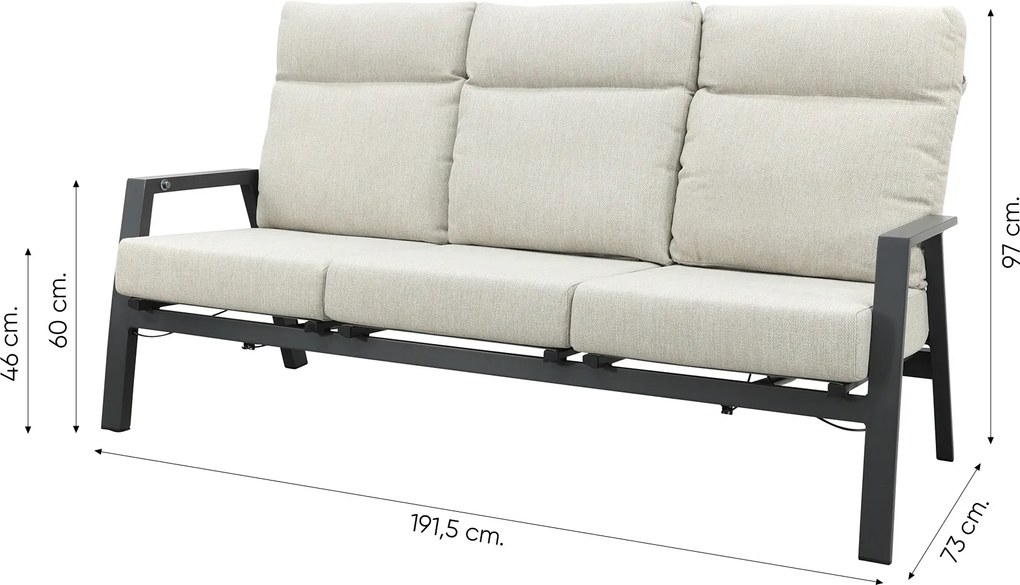 Lagos/Atlanta stoelen & 3-zitsbank loungeset 5-delig verstelbaar - Antraciet