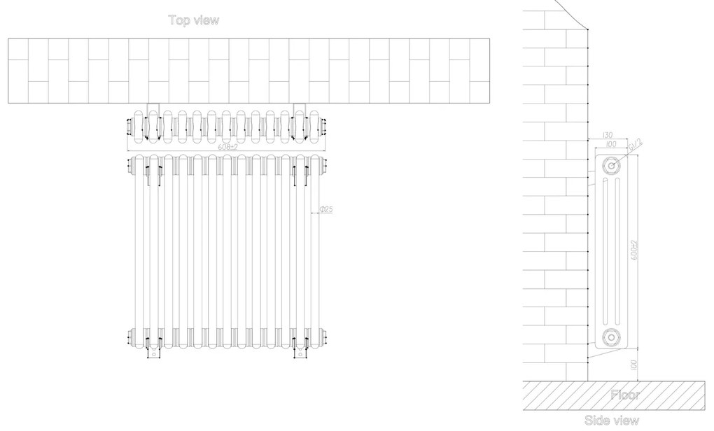 Eastbrook Rivassa 3 koloms radiator 60x60cm staal 1060W chroom