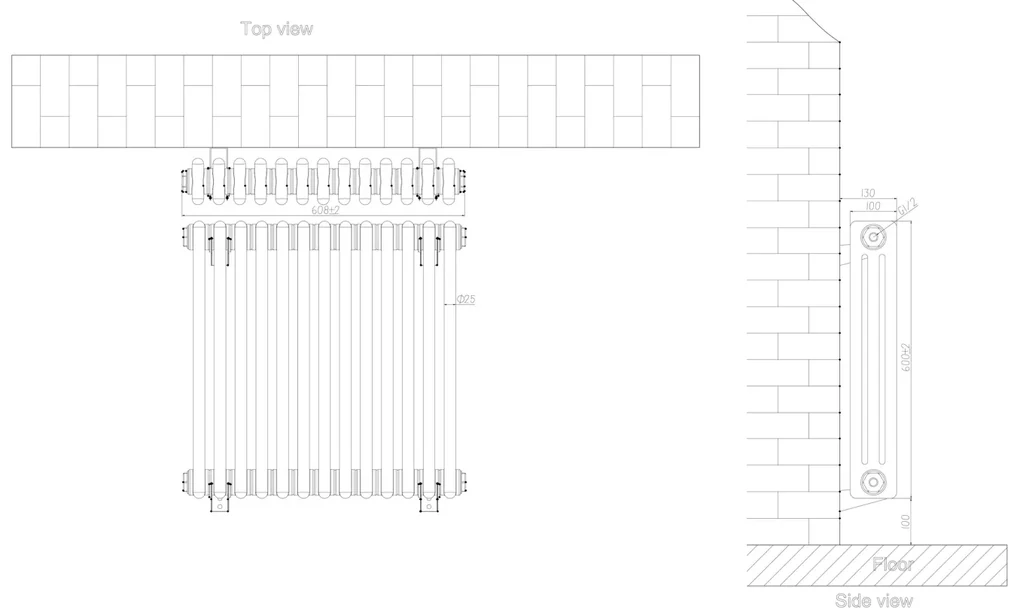 Eastbrook Rivassa 3 koloms radiator 60x60cm staal 1060W chroom