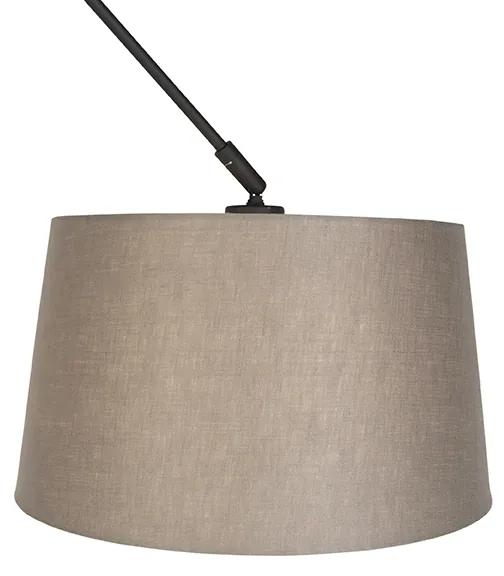 Hanglamp zwart met linnen kap taupe 35 cm - Blitz Landelijk / Rustiek E27 cilinder / rond rond Binnenverlichting Lamp