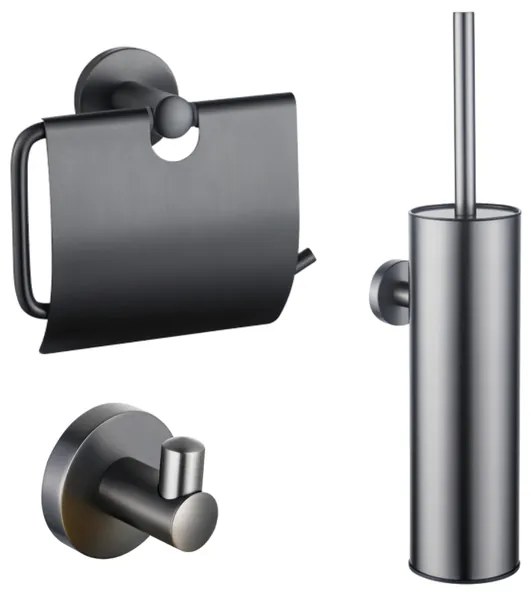 Fortifura Calvi Toiletset - toiletborstelhouder - gesloten - handdoekhaak - toiletrolhouder - met klep - geborsteld gunmetal SW1183147/SW1111545/SW721175