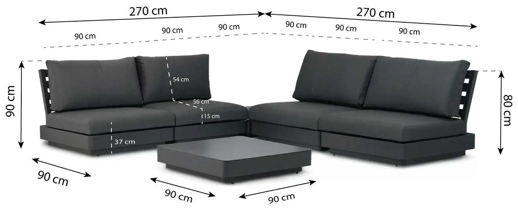 Hoek loungeset Aluminium Grijs 4 personen Famous furniture Taranto