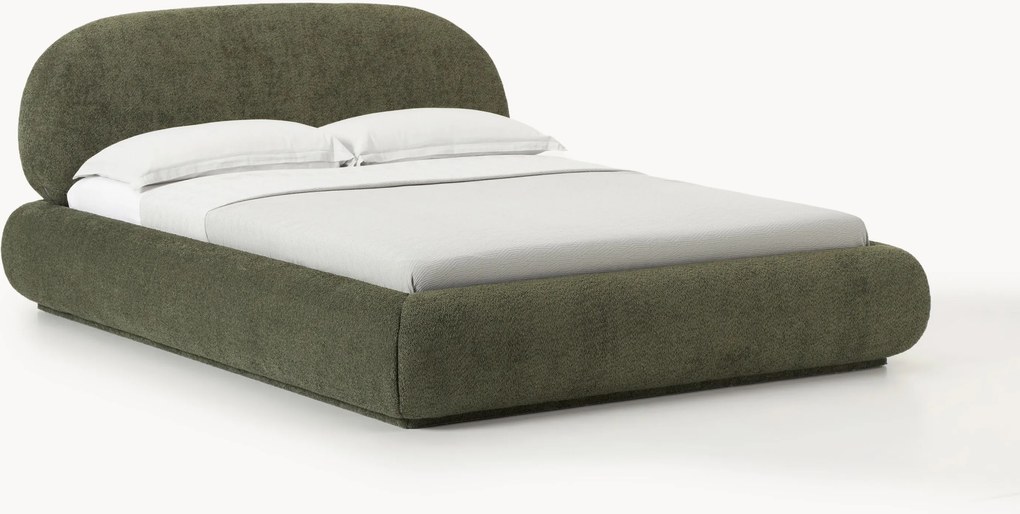 Gestoffeerd bed Alba van teddy bouclé met opbergruimte