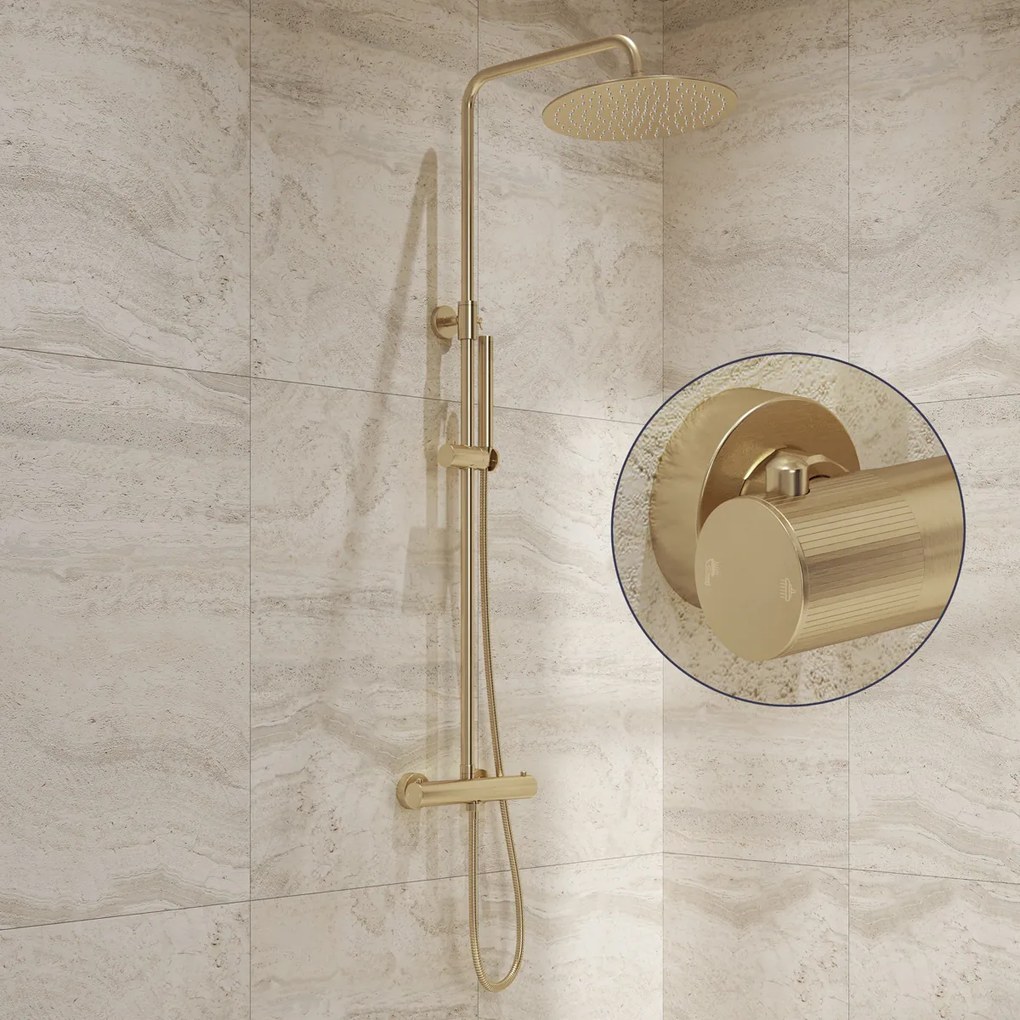 Saniclear Brass Stripes opbouw regendouche geborsteld messing / mat goud met 20cm hoofddouche