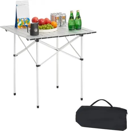 VEVOR Opvouwbare tafel Buffettafel Draagbare Multifunctionele tafel 70 cm, Vierkante aluminium tafel (voor 2-4 personen) met draagtas, Tuintafel Campingtafel voor Feesten Picknick Camping Grillen BBQ, Zilver