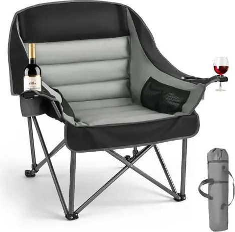 VEVOR Campingstoel (Extra Groot) Klapstoel met een draagvermogen van 204 kg, Visstoel met twee houders voor drank- en wijnglazen, Klapstoel voor buitenactiviteiten zoals vissen en barbecueën, Zwart &amp; Grijs, 1 stuk.