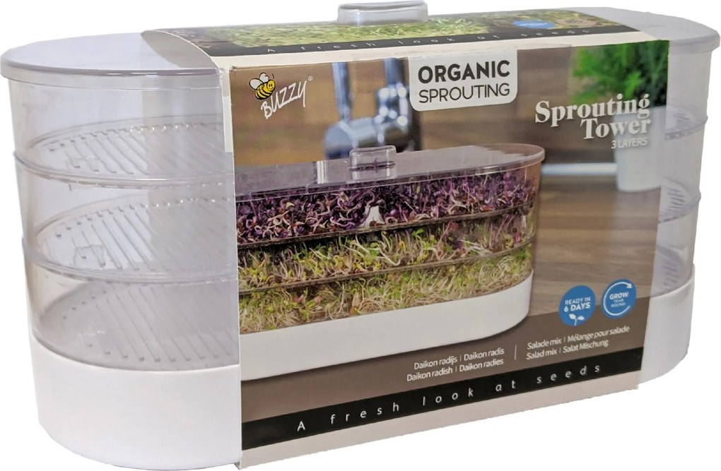 Buzzy Grow Organic Sprouting Tower 4-laags inclusief zaden