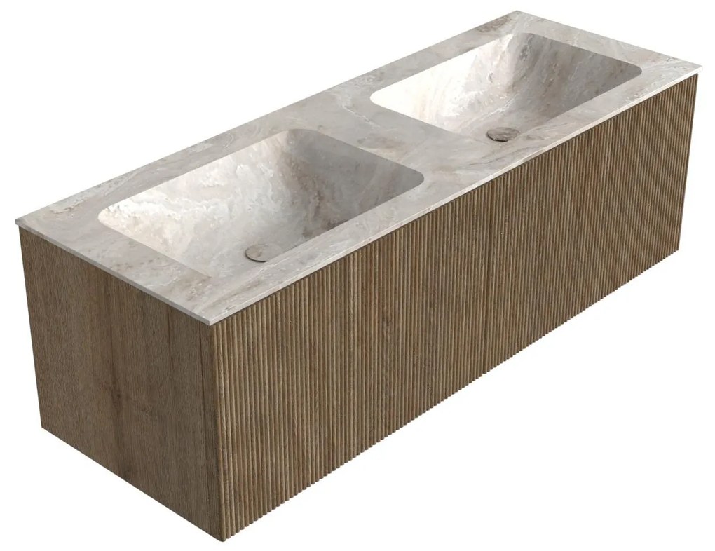Mondiaz Kurve-dlux 130cm badmeubel dusk met 2 lades en wastafel leaf dubbel zonder kraangat frappe