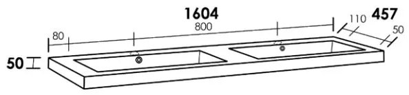 Sanituba Foggia wastafel mineraalmarmer met twee kraangaten 160cm mat