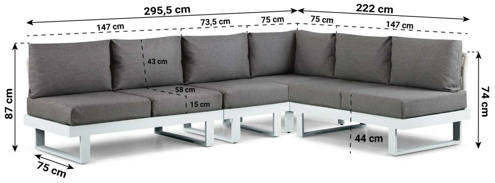 Hoek loungeset 6 personen Aluminium Wit  Lifestyle Garden Furniture Lorenzo