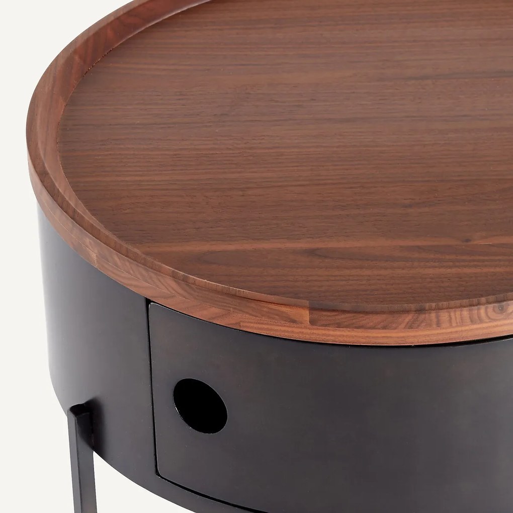 Nachtkastje van staalmetaal en massief notenhout, Talbingo