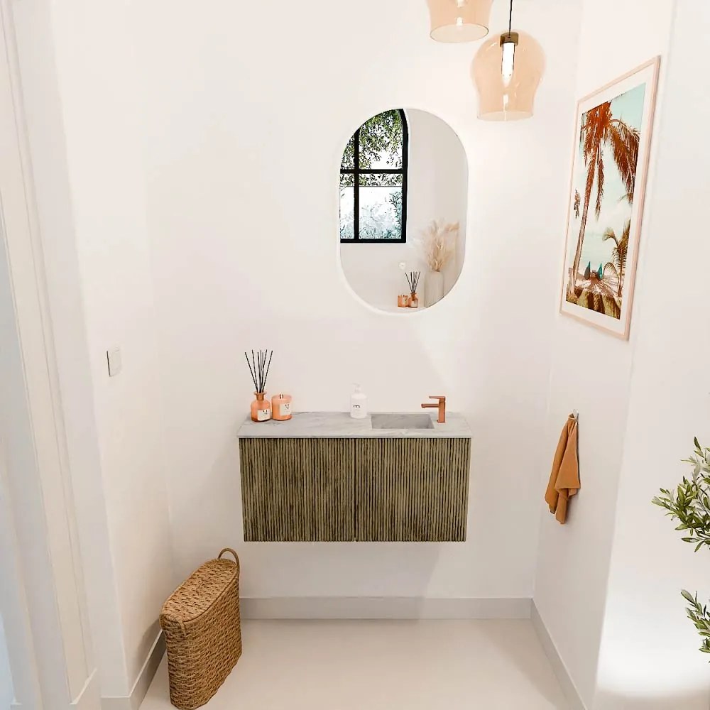 Mondiaz Joya DLux 80cm toiletmeubel dusk met wastafel faye rechts 1 kraangat glace